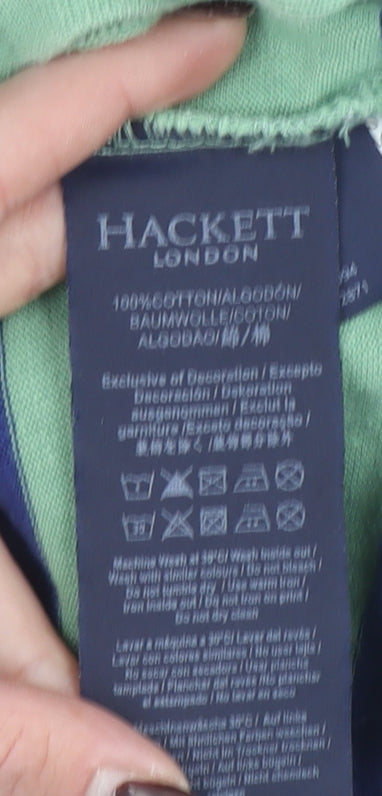 Hackett London Men's Green Striped Slim Fit Polo Shirt Size S