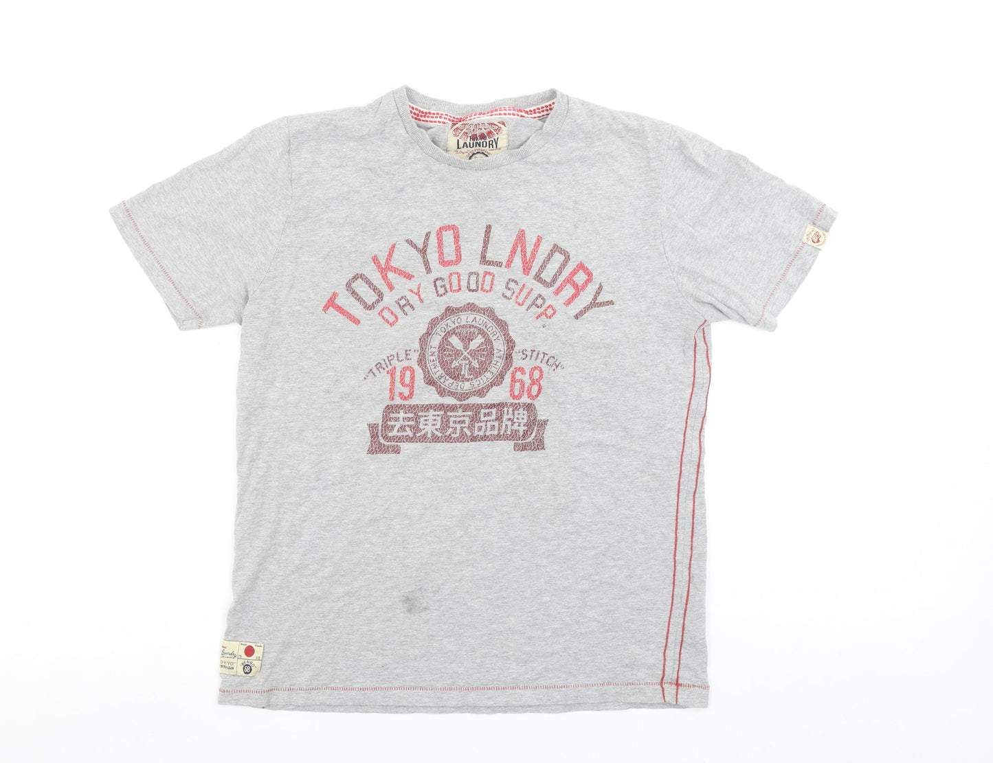 Tokyo Laundry Men's Grey Graphic Print Crew Neck T-Shirt Size L