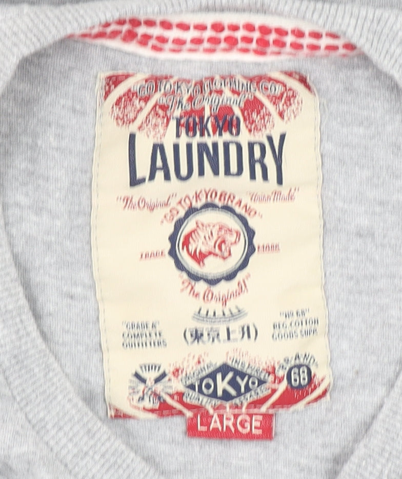 Tokyo Laundry Men's Grey Graphic Print Crew Neck T-Shirt Size L