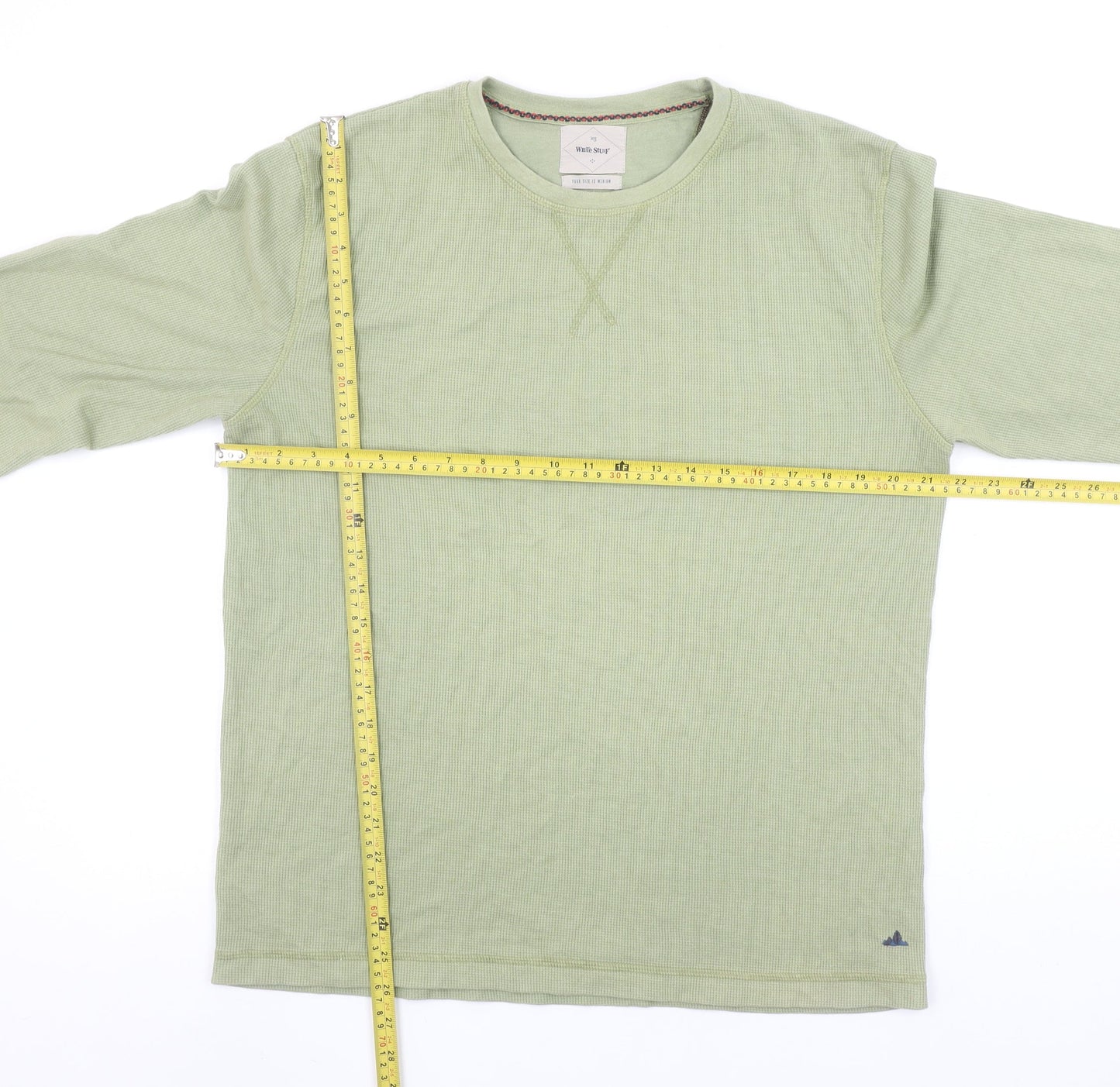 White Stuff Men's Caledon Green Long Sleeve Crew Neck T-Shirt Medium
