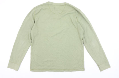 White Stuff Men's Caledon Green Long Sleeve Crew Neck T-Shirt Medium