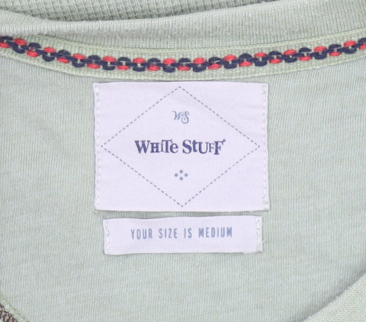 White Stuff Men's Caledon Green Long Sleeve Crew Neck T-Shirt Medium