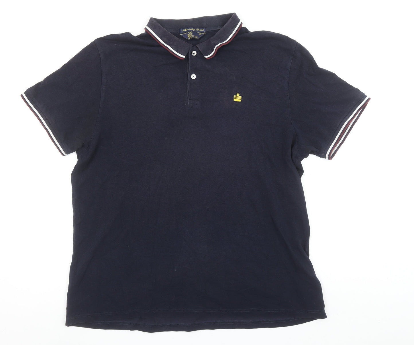 Admiral Men’s Navy Blue Cotton Polo Shirt L Short Sleeve Classic Fit