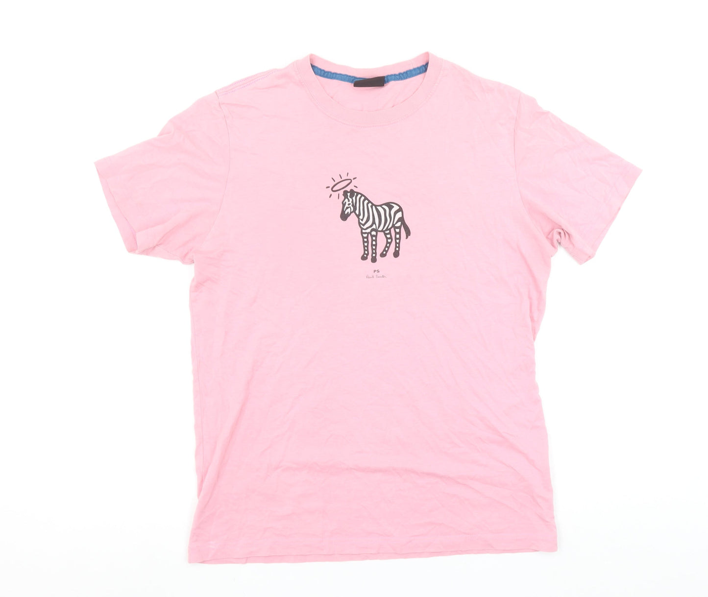 Paul Smith Men Pink Zebra Graphic Crew Neck Cotton T-Shirt Size S