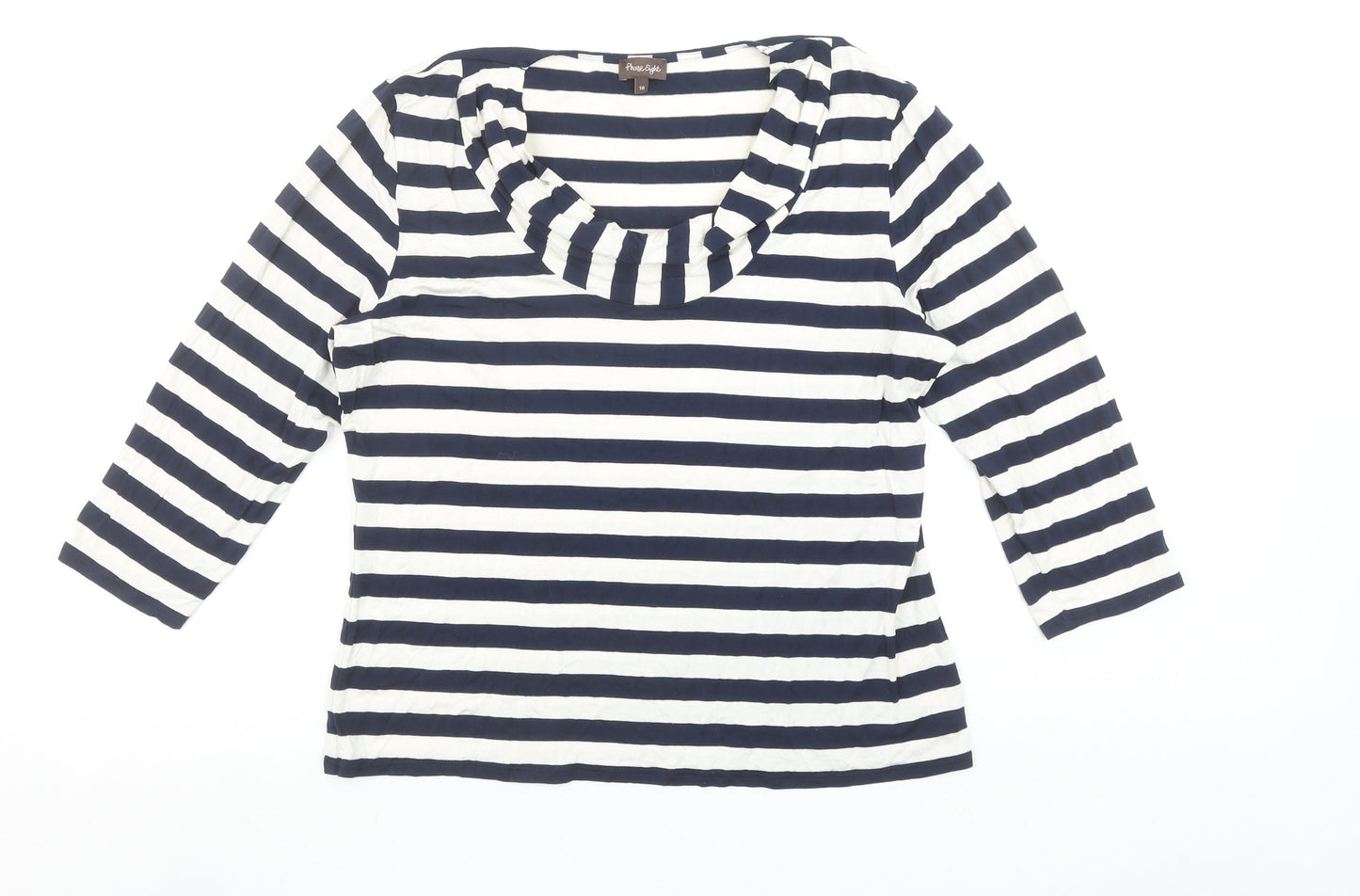 Phase Eight Women’s Blue Striped Jersey Cowl Neck 3/4 Sleeve Top Size 18