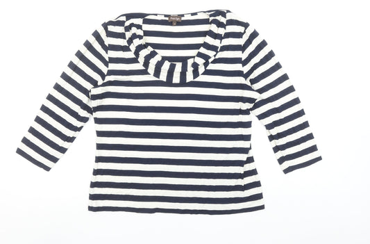 Phase Eight Women’s Blue Striped Jersey Cowl Neck 3/4 Sleeve Top Size 18