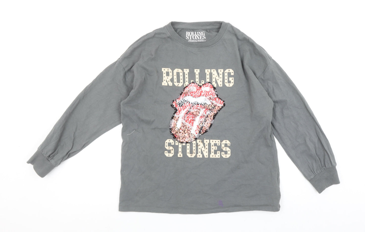 NEXT Girls Grey Rolling Stones Sequin Long Sleeve T-Shirt 11 Years