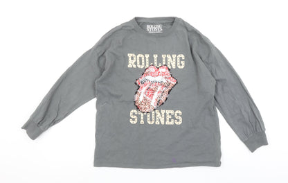 NEXT Girls Grey Rolling Stones Sequin Long Sleeve T-Shirt 11 Years