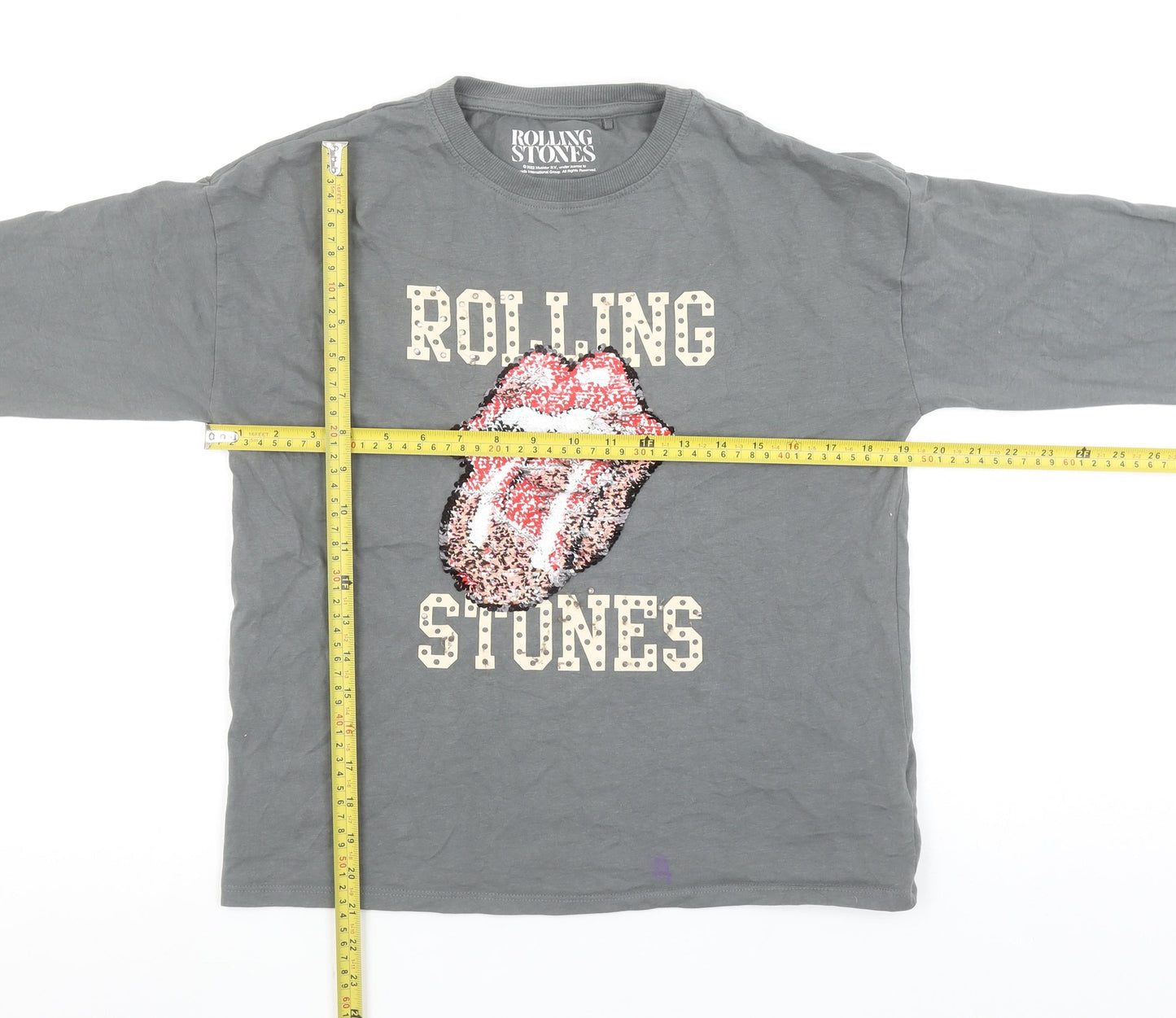 NEXT Girls Grey Rolling Stones Sequin Long Sleeve T-Shirt 11 Years
