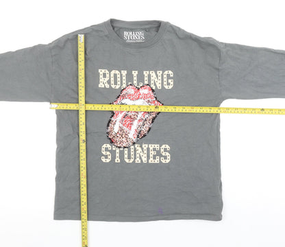 NEXT Girls Grey Rolling Stones Sequin Long Sleeve T-Shirt 11 Years