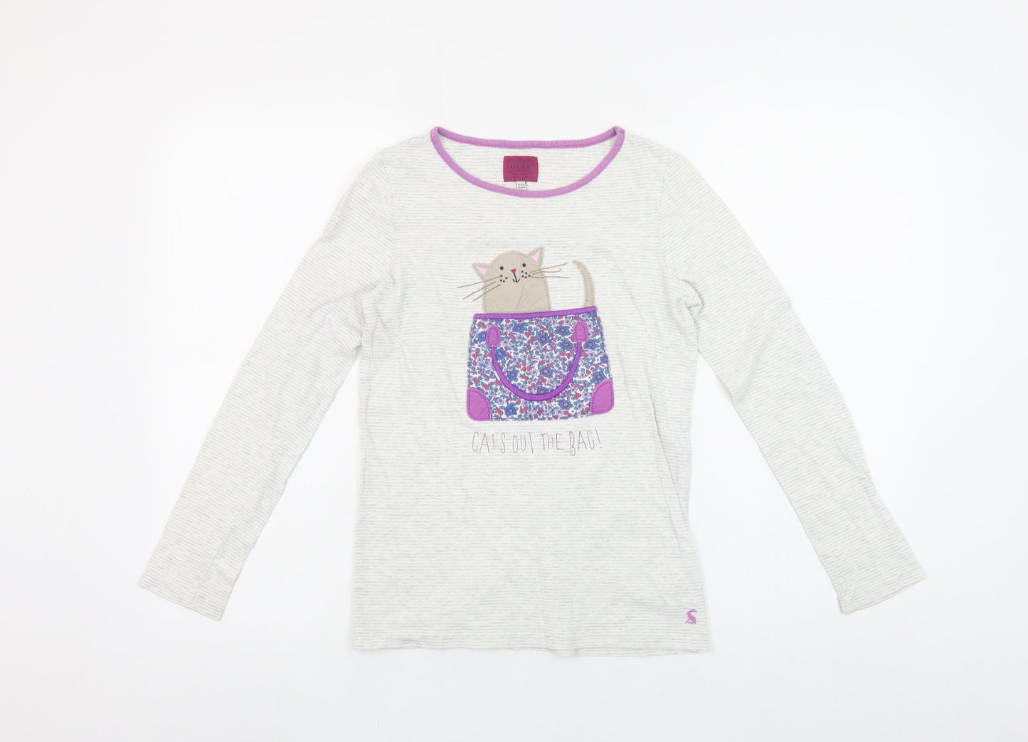 Joules Girls Ivory Long Sleeve Cat Print Cotton T-Shirt 11-12 Years