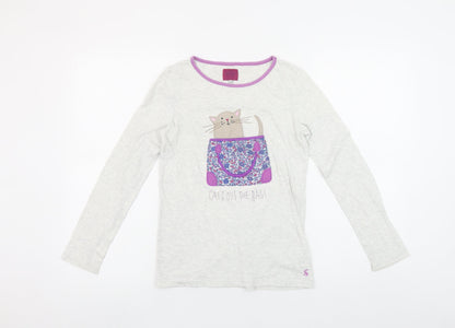 Joules Girls Ivory Long Sleeve Cat Print Cotton T-Shirt 11-12 Years