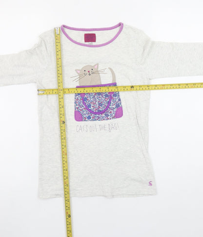 Joules Girls Ivory Long Sleeve Cat Print Cotton T-Shirt 11-12 Years