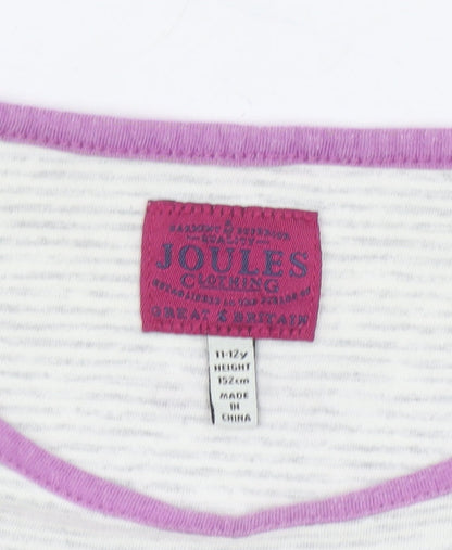 Joules Girls Ivory Long Sleeve Cat Print Cotton T-Shirt 11-12 Years