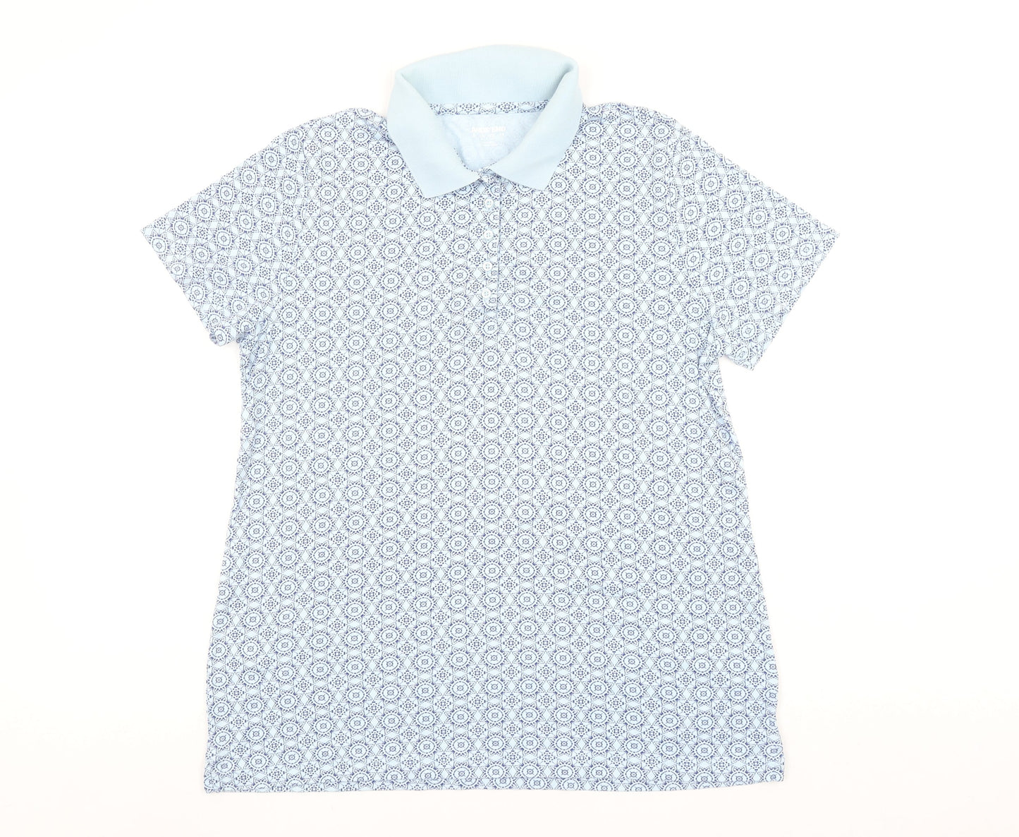 Lands' End Women's Blue Geometric Cotton Polo Shirt Size L