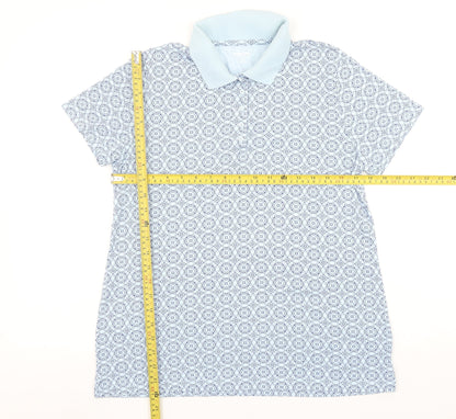 Lands' End Women's Blue Geometric Cotton Polo Shirt Size L