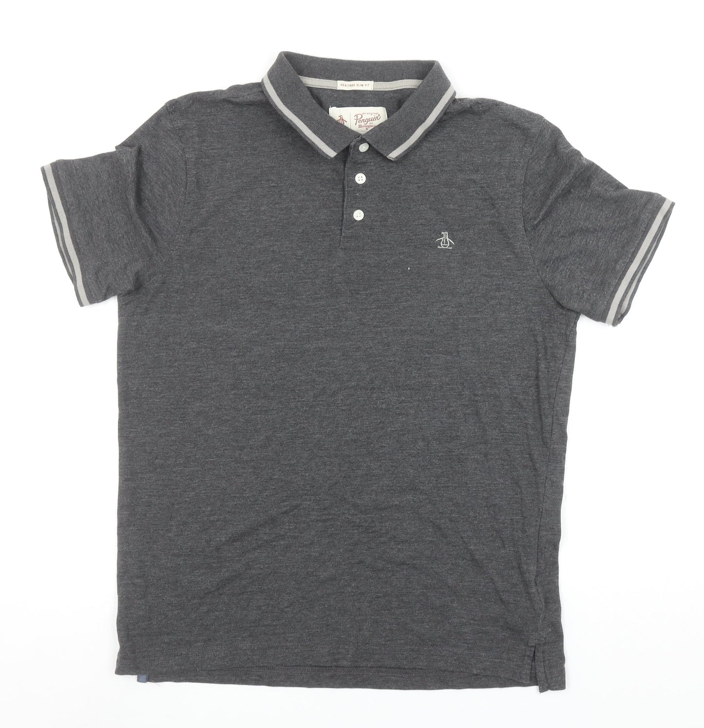 Original Penguin Men's Grey Slim Fit Short Sleeve Polo Shirt M