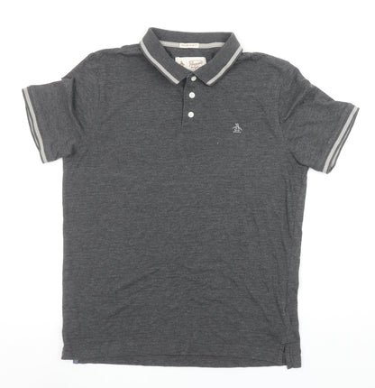 Original Penguin Men's Grey Slim Fit Short Sleeve Polo Shirt M