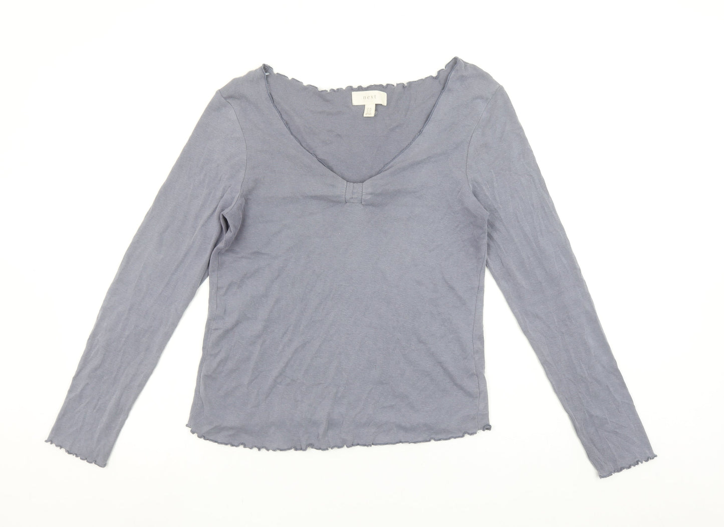 Next Women's Grey V-Neck Long Sleeve Cotton Blend Jersey Top Size 16