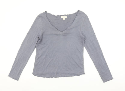 Next Women's Grey V-Neck Long Sleeve Cotton Blend Jersey Top Size 16
