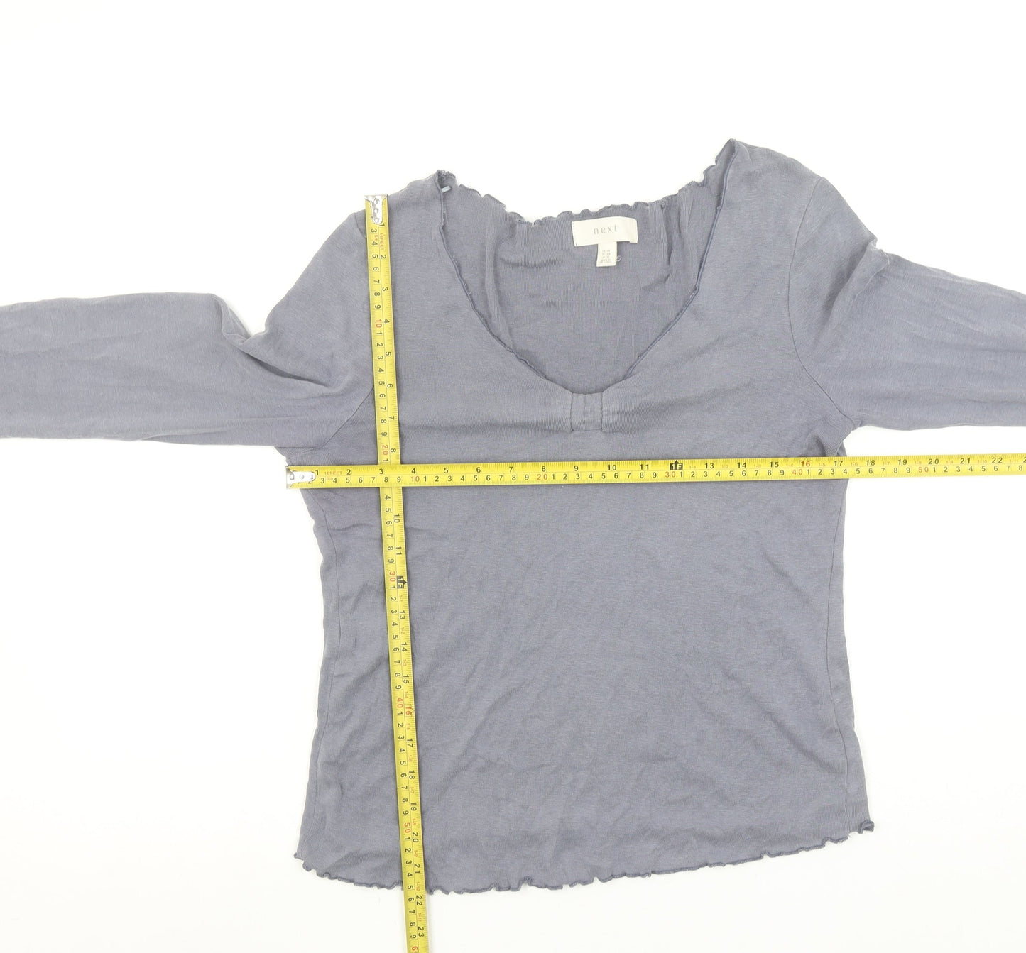 Next Women's Grey V-Neck Long Sleeve Cotton Blend Jersey Top Size 16