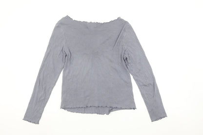 Next Women's Grey V-Neck Long Sleeve Cotton Blend Jersey Top Size 16