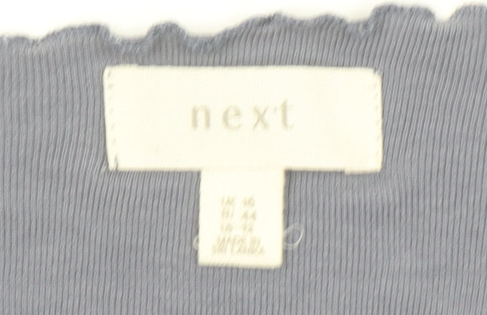 Next Women's Grey V-Neck Long Sleeve Cotton Blend Jersey Top Size 16