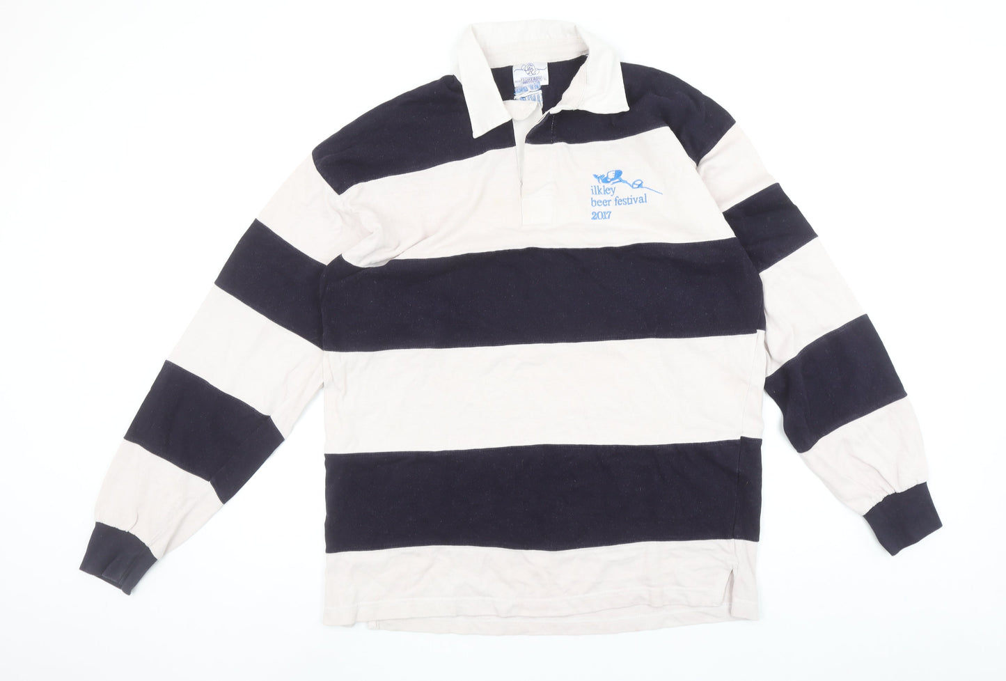 Front Row Men’s Black Beige Striped Rugby Polo Shirt XL