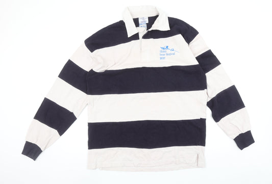 Front Row Men’s Black Beige Striped Rugby Polo Shirt XL