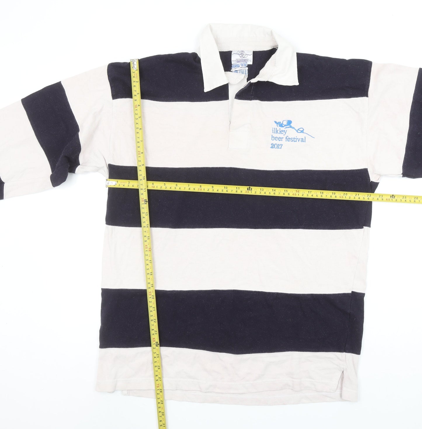 Front Row Men’s Black Beige Striped Rugby Polo Shirt XL