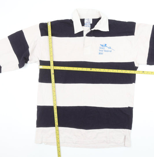 Front Row Men’s Black Beige Striped Rugby Polo Shirt XL