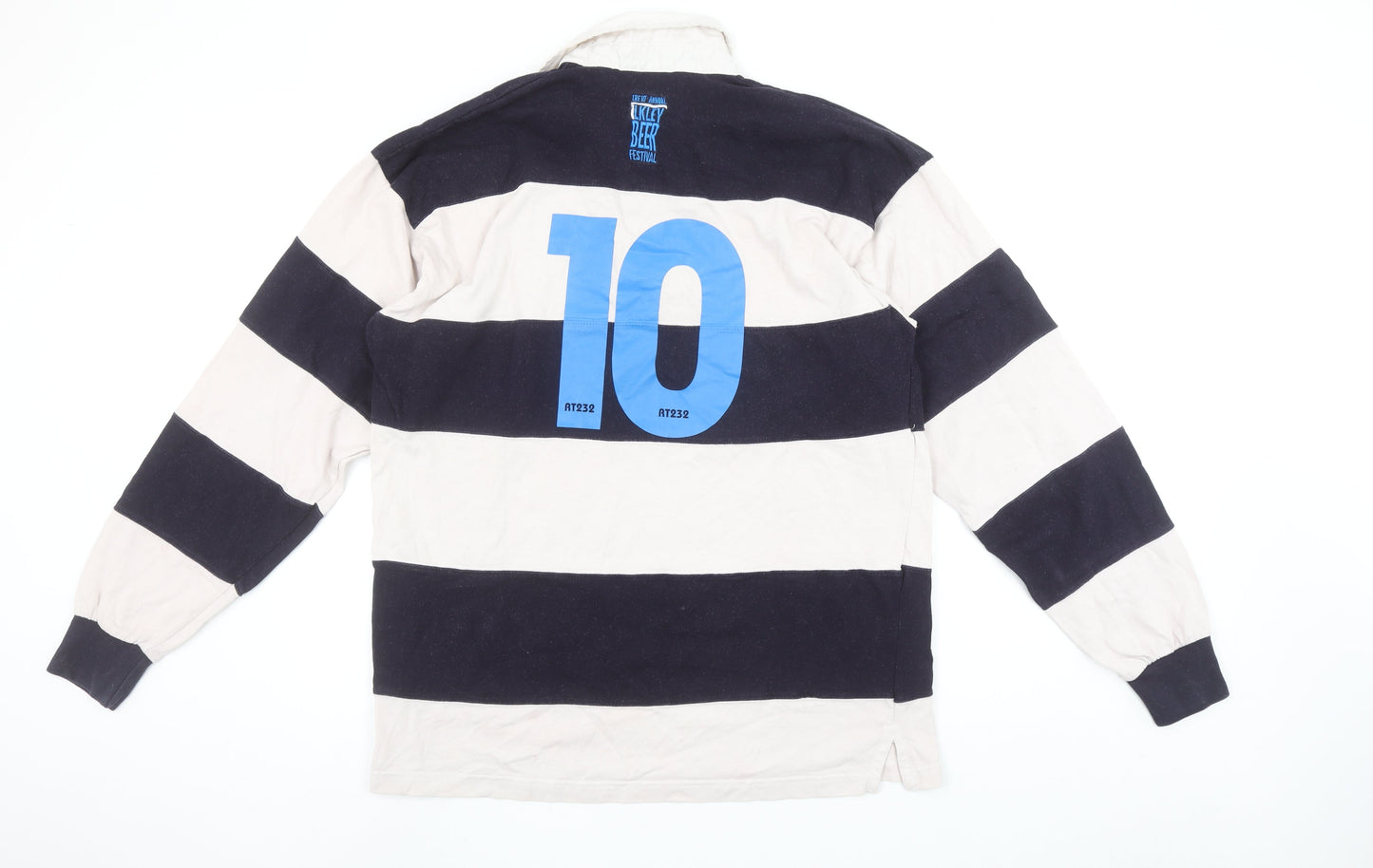 Front Row Men’s Black Beige Striped Rugby Polo Shirt XL