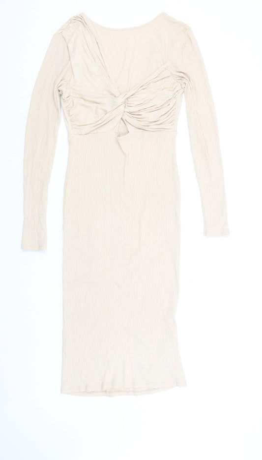 ASOS DESIGN Women Beige Size 10 Bodycon Midi Dress Long Sleeve