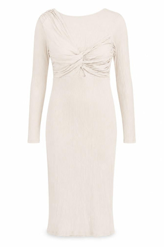 Front view of ASOS DESIGN Women Beige, size 10, Bodycon Midi Dress Long Sleeve