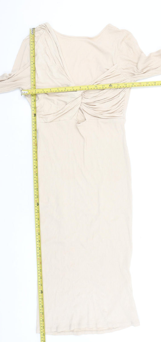 ASOS DESIGN Women Beige Size 10 Bodycon Midi Dress Long Sleeve