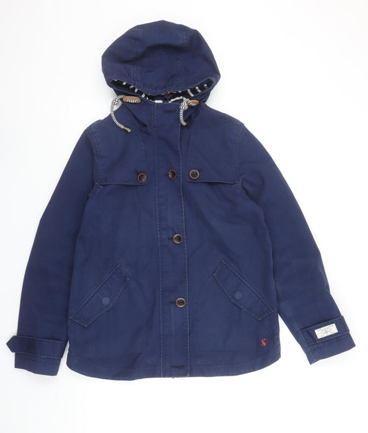 Joules Women's Blue Hooded Waterproof Rain Coat Jacket Size 10