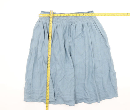 Kew Women Blue Linen A-Line Knee Length Skirt Size 12