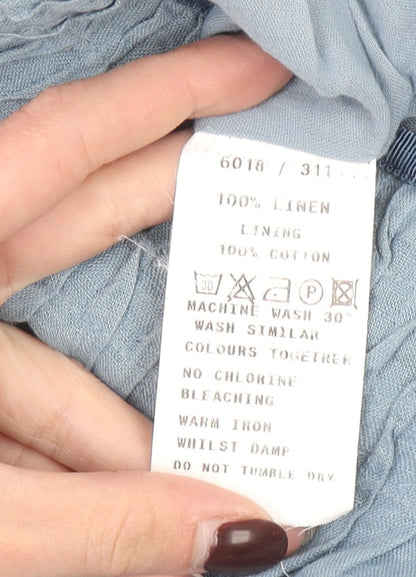 Kew Women Blue Linen A-Line Knee Length Skirt Size 12