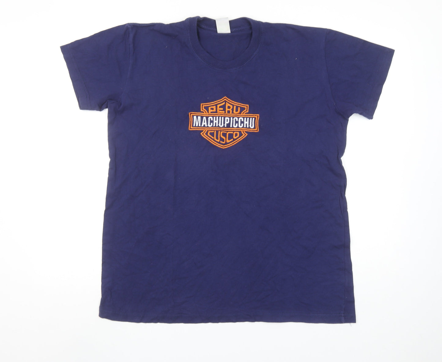 Manqo T-Shirts Men's Blue Machu Picchu Cusco Graphic Cotton T-Shirt Size L