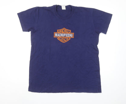 Manqo T-Shirts Men's Blue Machu Picchu Cusco Graphic Cotton T-Shirt Size L