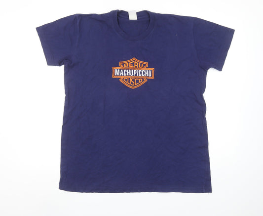 Manqo T-Shirts Men's Blue Machu Picchu Cusco Graphic Cotton T-Shirt Size L