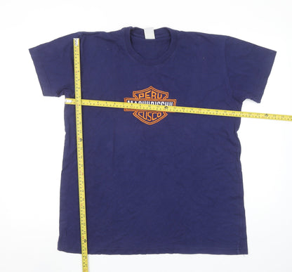 Manqo T-Shirts Men's Blue Machu Picchu Cusco Graphic Cotton T-Shirt Size L