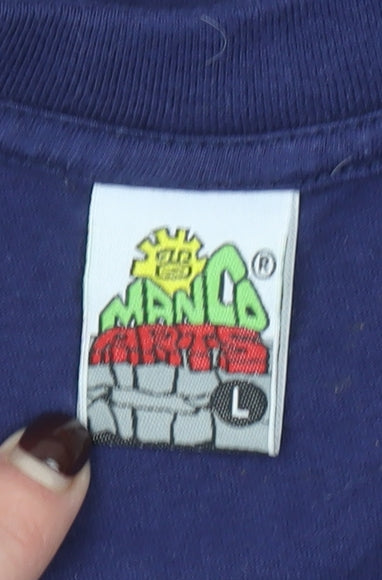 Manqo T-Shirts Men's Blue Machu Picchu Cusco Graphic Cotton T-Shirt Size L