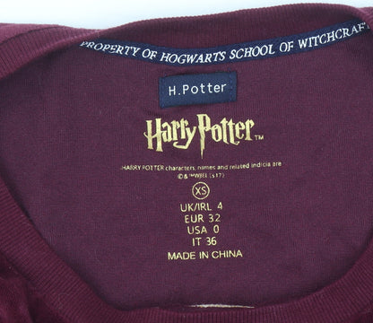 Harry Potter Gryffindor Burgundy Velvet Long Sleeve Women's XS Nightwear Top