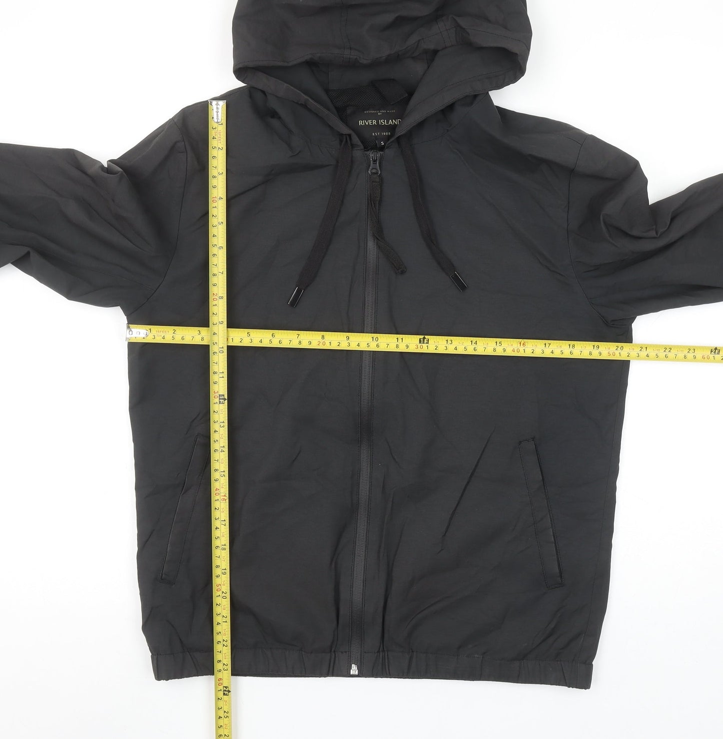 Mens UK Size S River Island Black Windbreaker Coat