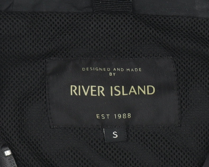Mens UK Size S River Island Black Windbreaker Coat