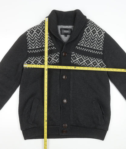 Ridge Point Men's Grey Fair Isle Shawl Collar Cardigan M Wool Blend