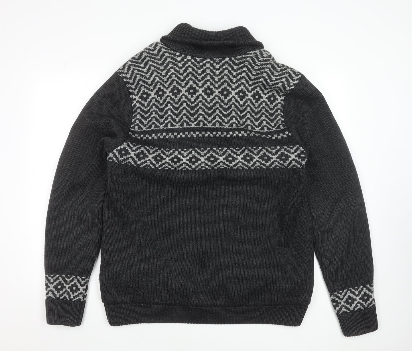 Ridge Point Men's Grey Fair Isle Shawl Collar Cardigan M Wool Blend