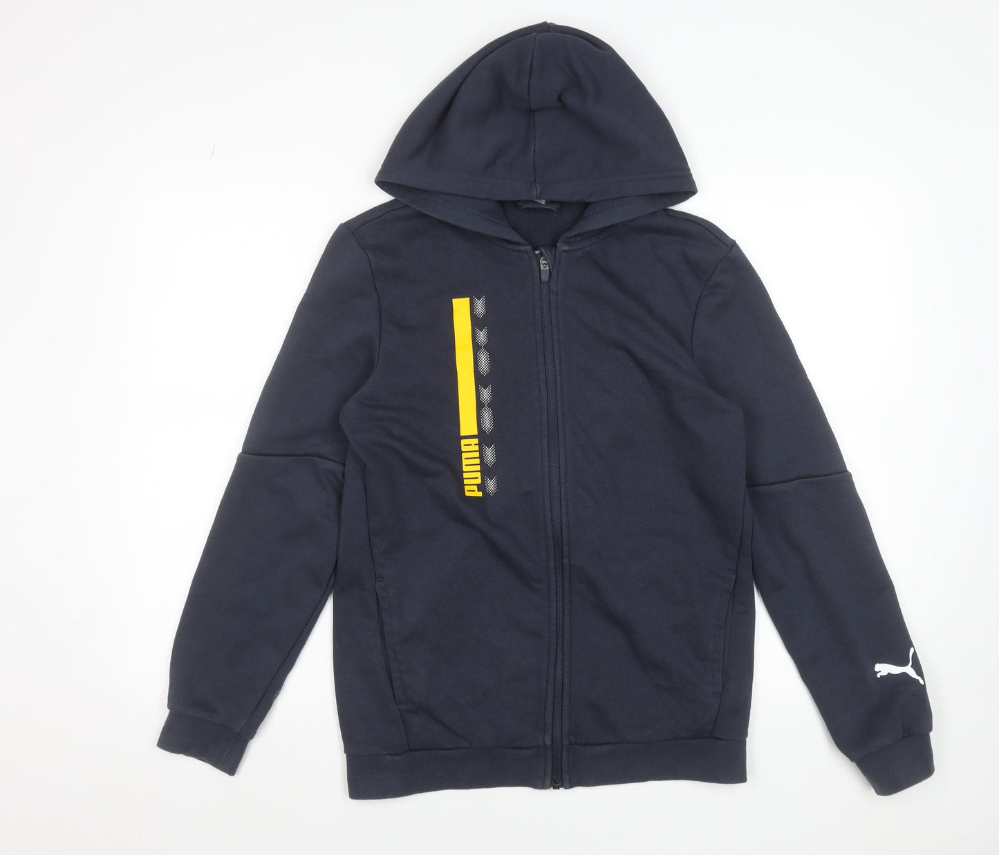 Puma Boys Navy Blue Full Zip Hoodie 15-16 Years Cotton Blend Logo Design