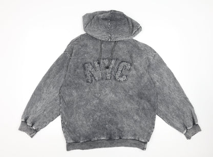 Boohoo Womens Grey NYC Hoodie UK 8 Pullover Long Sleeve Casual